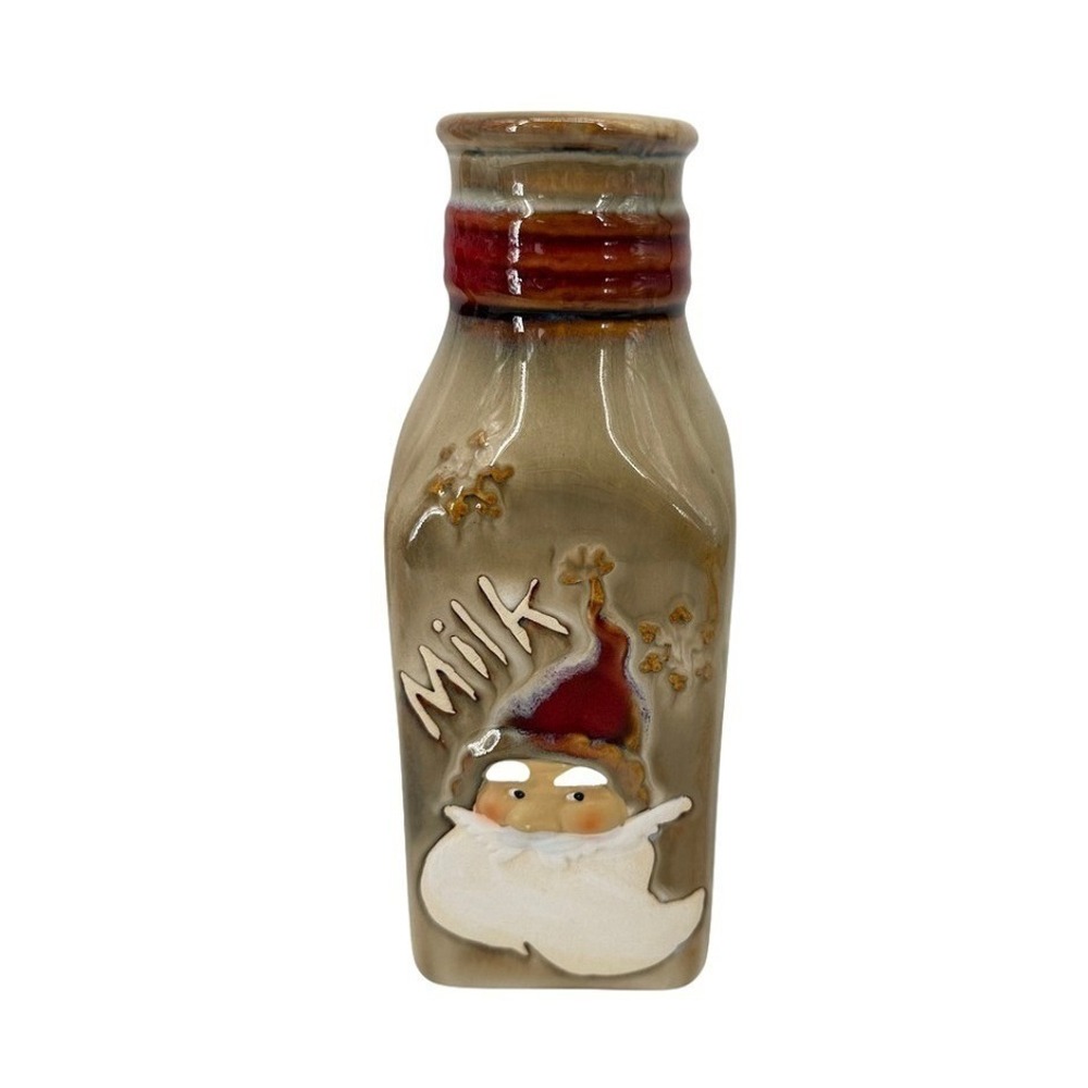 Santa Decorative Ceramic Milk Bottle Christmas Holiday Decor 7" Vase